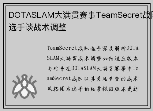 DOTASLAM大满贯赛事TeamSecret战队选手谈战术调整