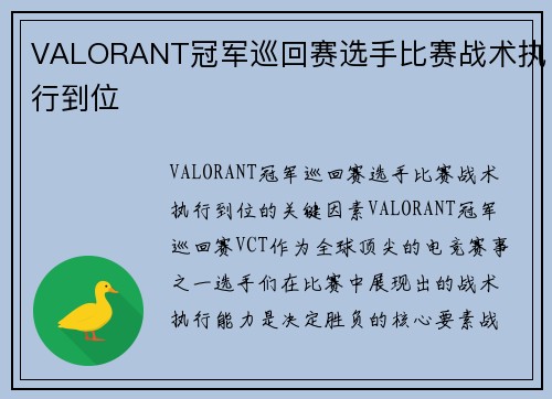 VALORANT冠军巡回赛选手比赛战术执行到位