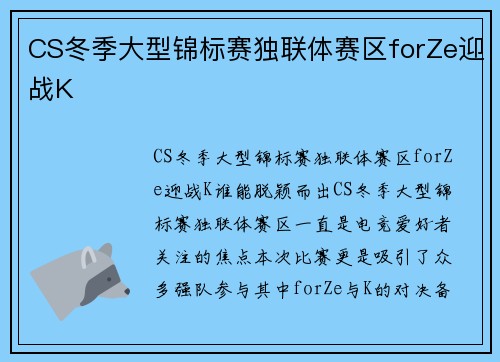 CS冬季大型锦标赛独联体赛区forZe迎战K