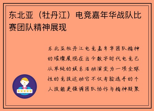 东北亚（牡丹江）电竞嘉年华战队比赛团队精神展现