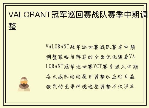 VALORANT冠军巡回赛战队赛季中期调整